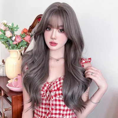 Atmosphere gray purple long curly hair,wig 01