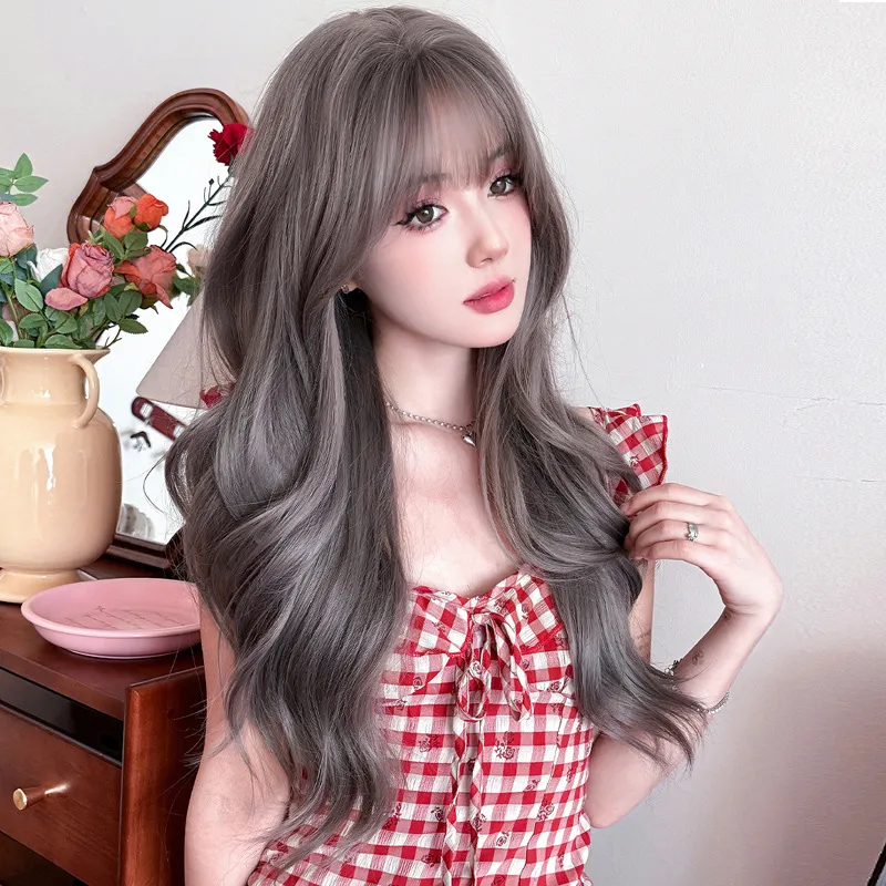Atmosphere gray purple long curly hair,wig