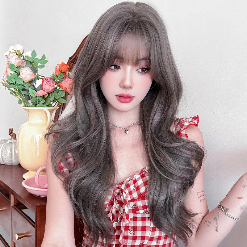 Atmosphere gray purple long curly hair,wig