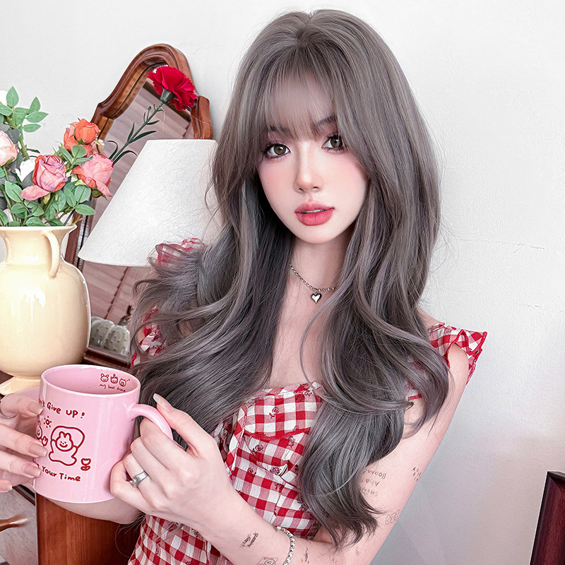 Atmosphere gray purple long curly hair,wig