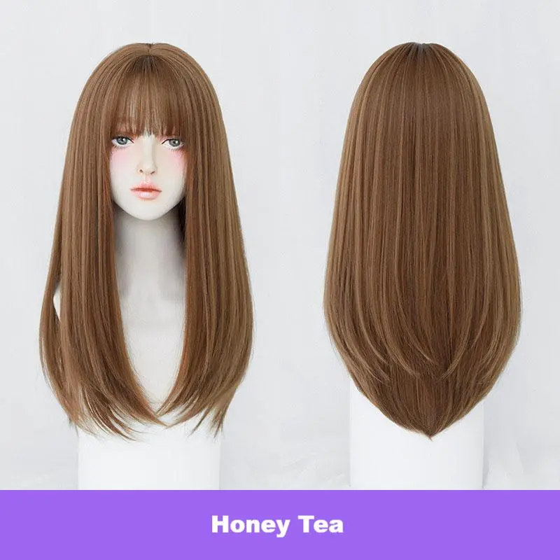 Classic tricolor hair with inner buckle at the tail, straight hair style,wig