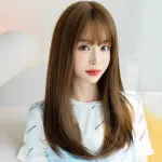 Classic tricolor hair with inner buckle at the tail, straight hair style,wig