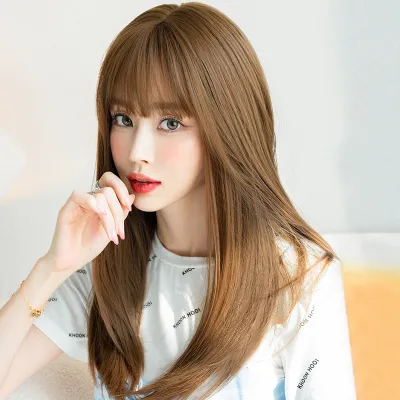 Classic tricolor hair with inner buckle at the tail, straight hair style,wig 02