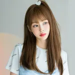 Classic tricolor hair with inner buckle at the tail, straight hair style,wig
