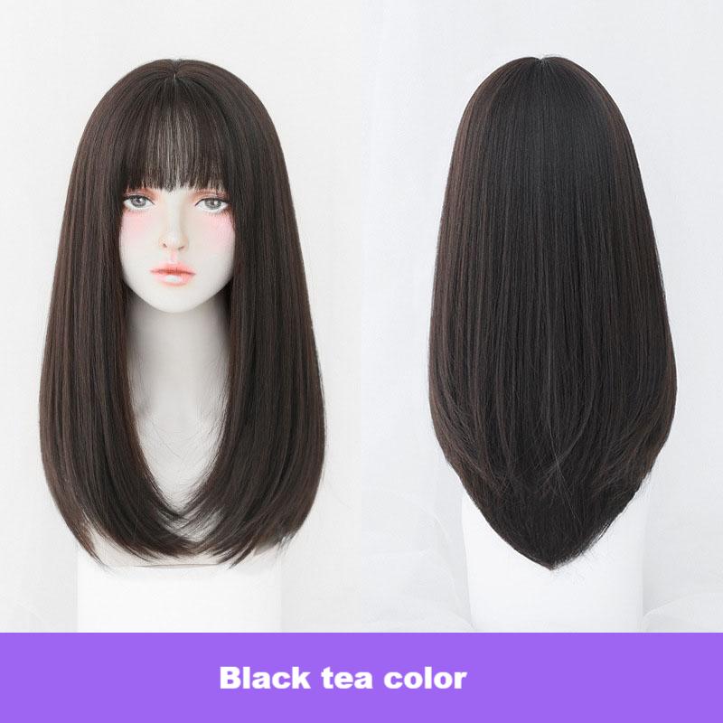 Classic tricolor hair with inner buckle at the tail, straight hair style,wig