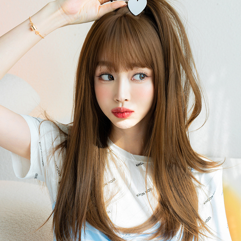 Classic tricolor hair with inner buckle at the tail, straight hair style,wig