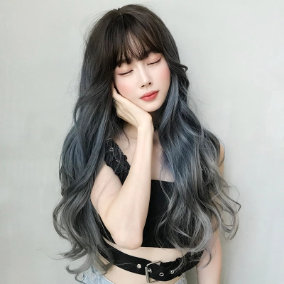 Cool and cute, gradually changed blue gray big wave,wig 01