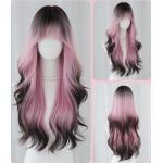 European and American women's pink coffee long curly hair,wig