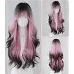 European and American women's pink coffee long curly hair,wig