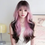 European and American women's pink coffee long curly hair,wig