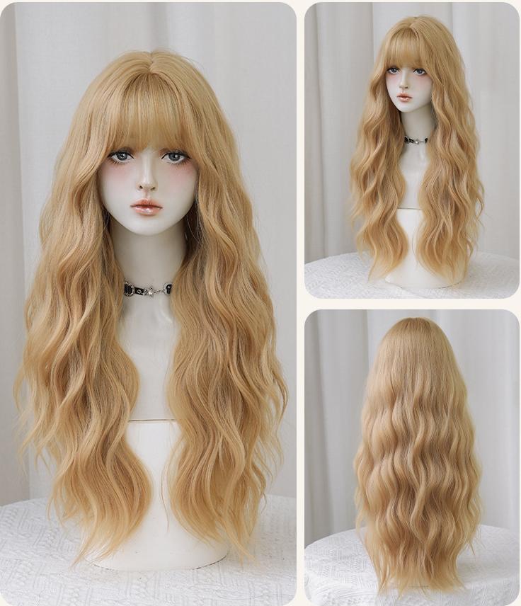 Girl group color platinum long curly headband with bangs,wig