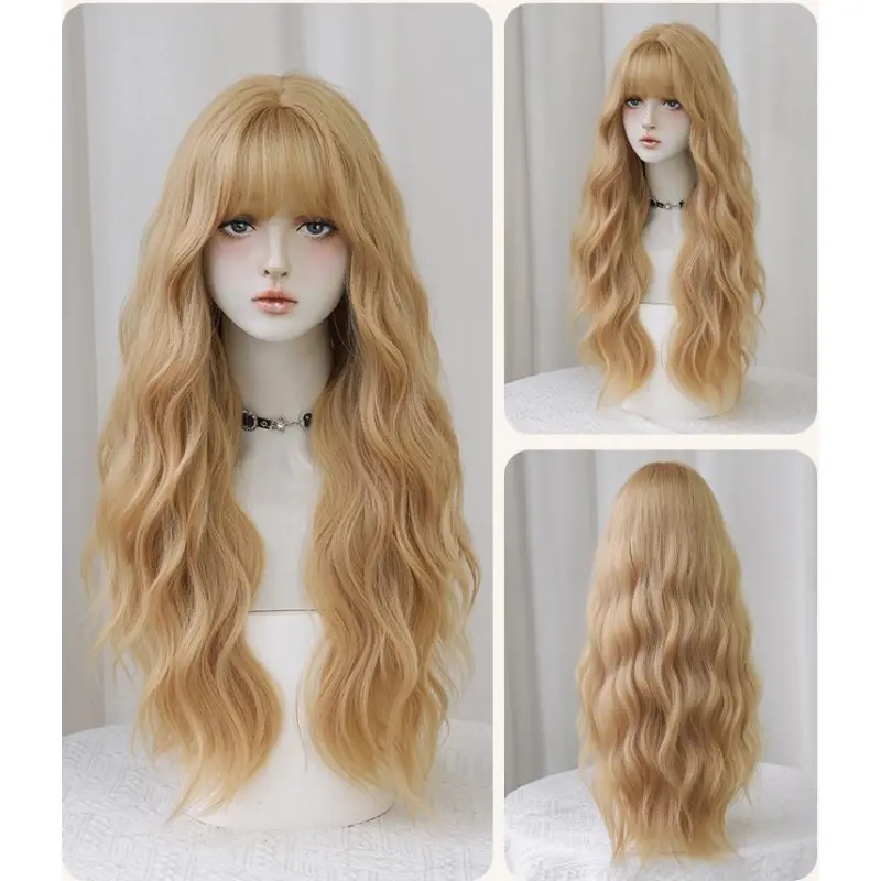 Girl group color platinum long curly headband with bangs,wig