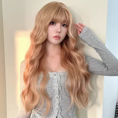 Girl group color platinum long curly headband with bangs,wig 01