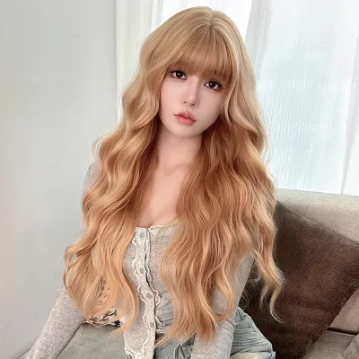 Girl group color platinum long curly headband with bangs,wig 02