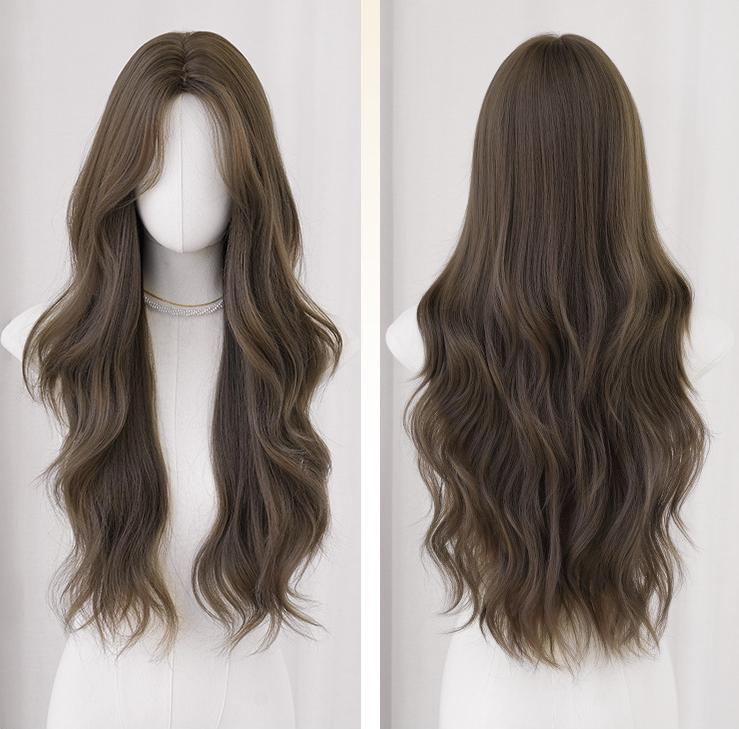 High cranial top cold gray tea brown toned long curly hair,wig