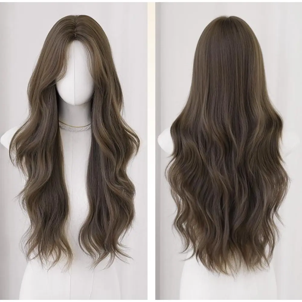 High cranial top cold gray tea brown toned long curly hair,wig
