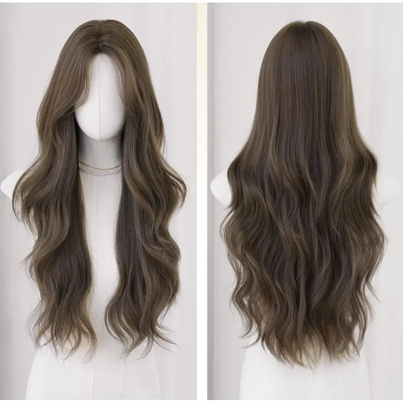 High cranial top cold gray tea brown toned long curly hair,wig