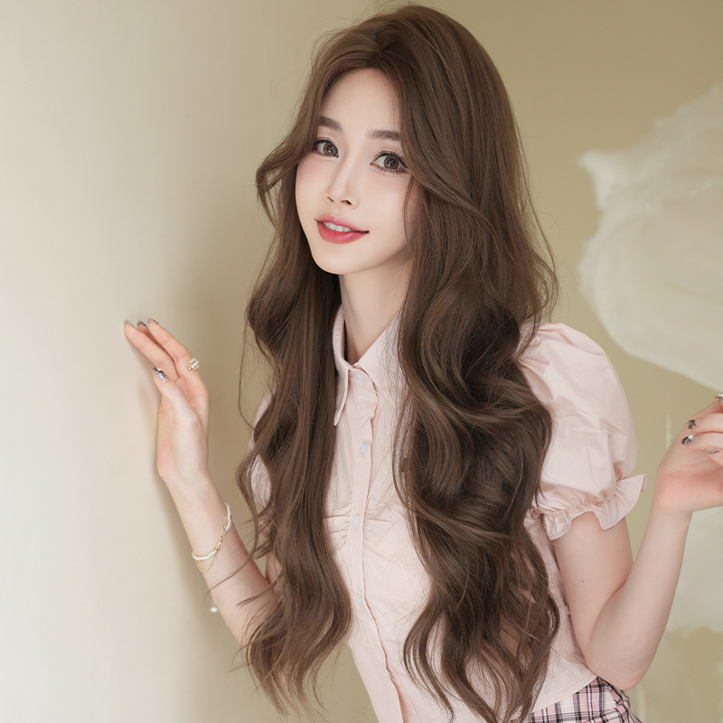 High cranial top cold gray tea brown toned long curly hair,wig
