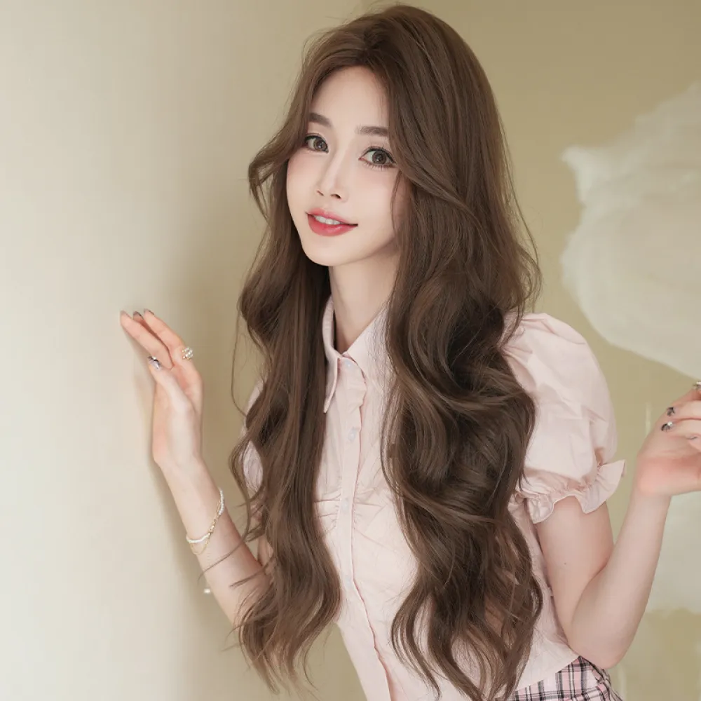 High cranial top cold gray tea brown toned long curly hair,wig