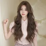 High cranial top cold gray tea brown toned long curly hair,wig