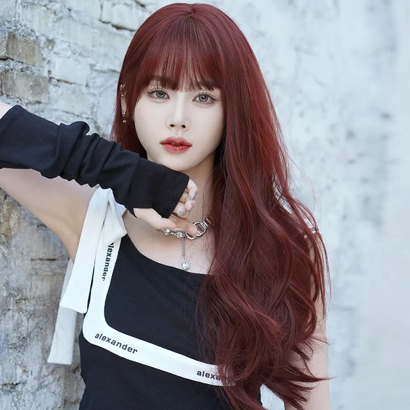Internet celebrity raspberry red long curly hair,wig