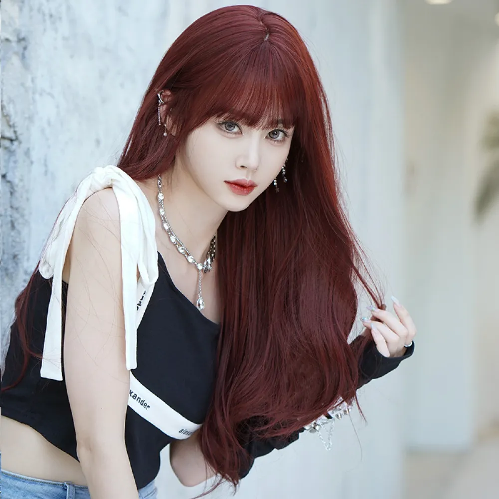 Internet celebrity raspberry red long curly hair,wig