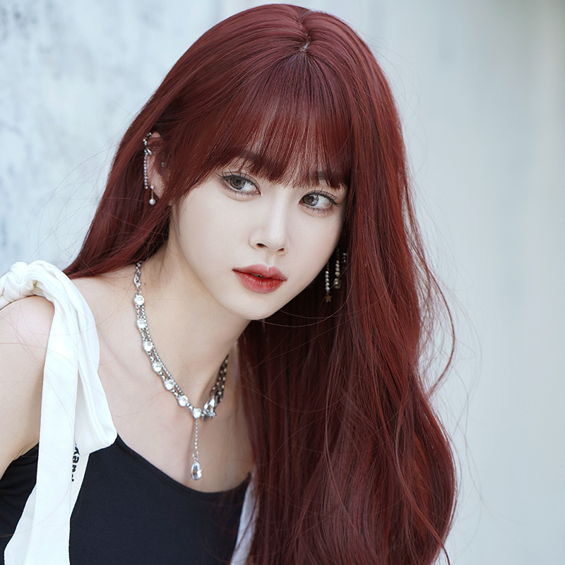 Internet celebrity raspberry red long curly hair,wig