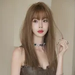 Mixed race linen blue long straight hair,wig