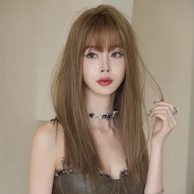 Mixed race linen blue long straight hair,wig 01