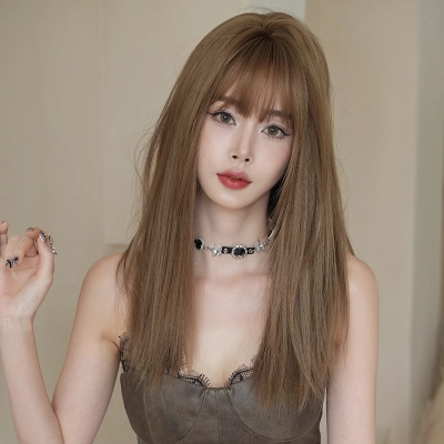 Mixed race linen blue long straight hair,wig 02