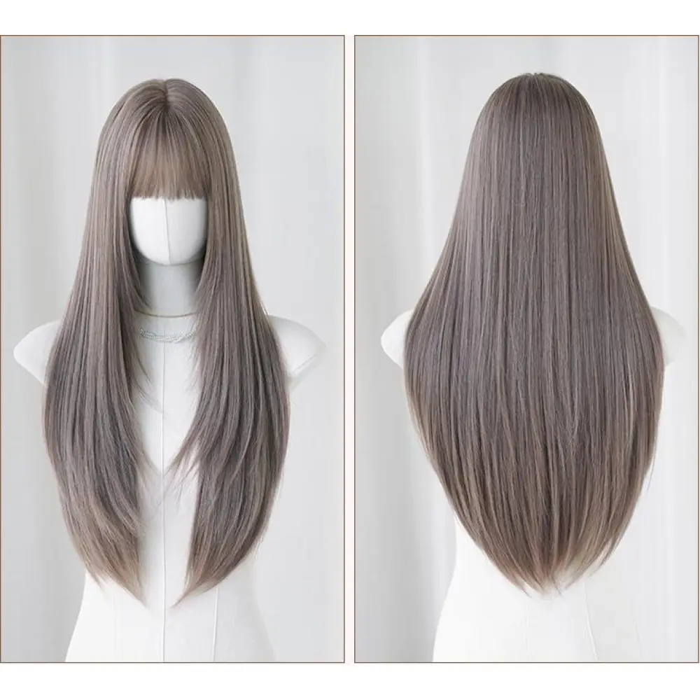 Thin vine pink purple long straight hair with bangs,wig