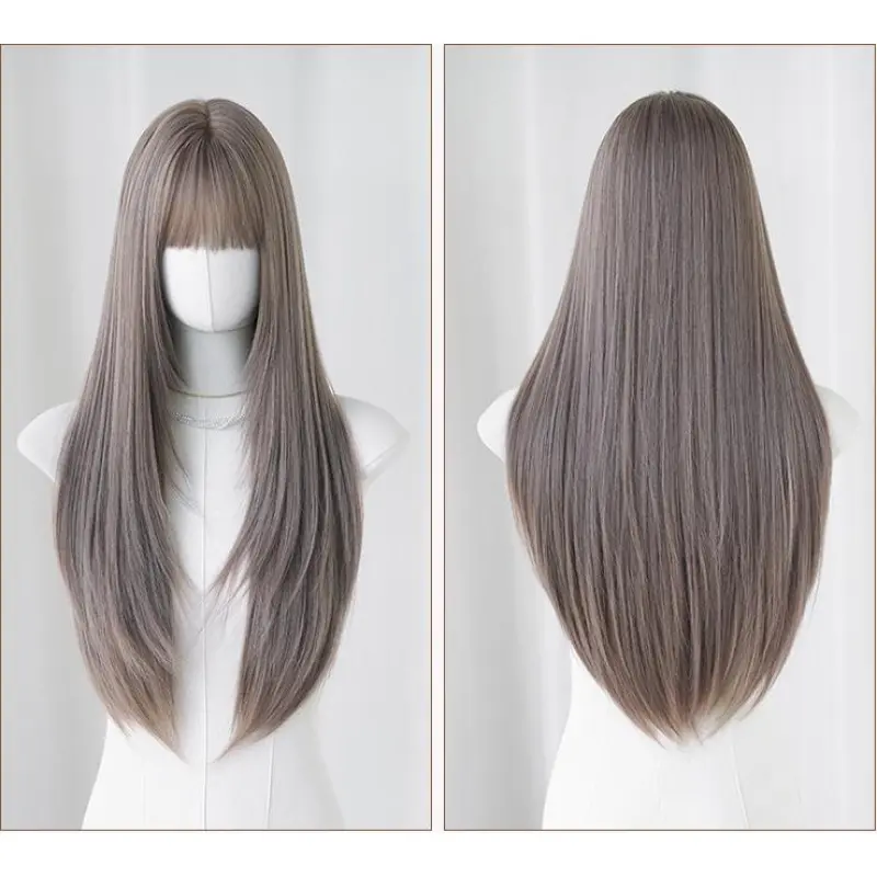 Thin vine pink purple long straight hair with bangs,wig