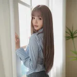 Thin vine pink purple long straight hair with bangs,wig