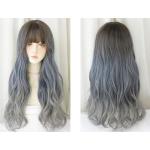 Atmosphere blue gray gradient long curly hair,wig
