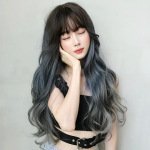 Atmosphere blue gray gradient long curly hair,wig
