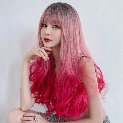 Atmosphere gradient mermaid pink long curly hair,wig 02