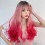Atmosphere gradient mermaid pink long curly hair,wig
