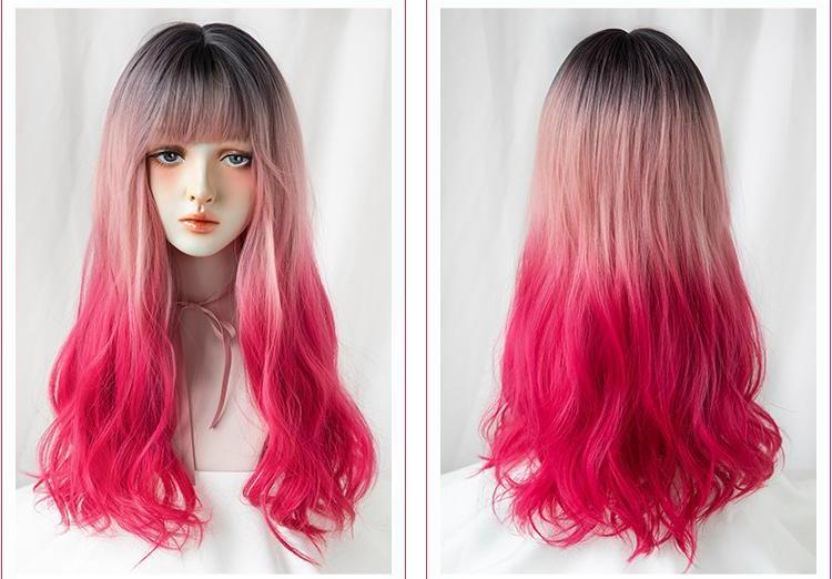Atmosphere gradient mermaid pink long curly hair,wig