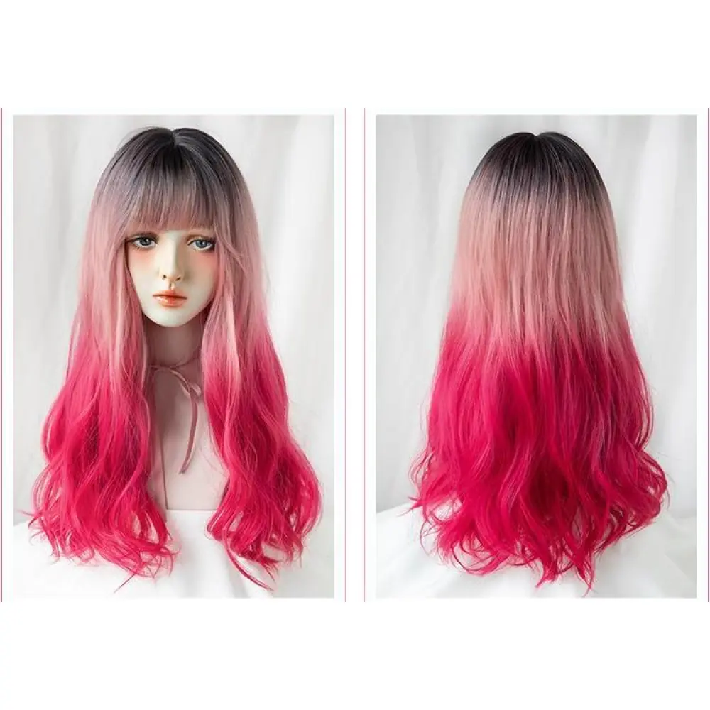 Atmosphere gradient mermaid pink long curly hair,wig