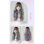 Atmosphere gray purple long curly headband with bangs,wig