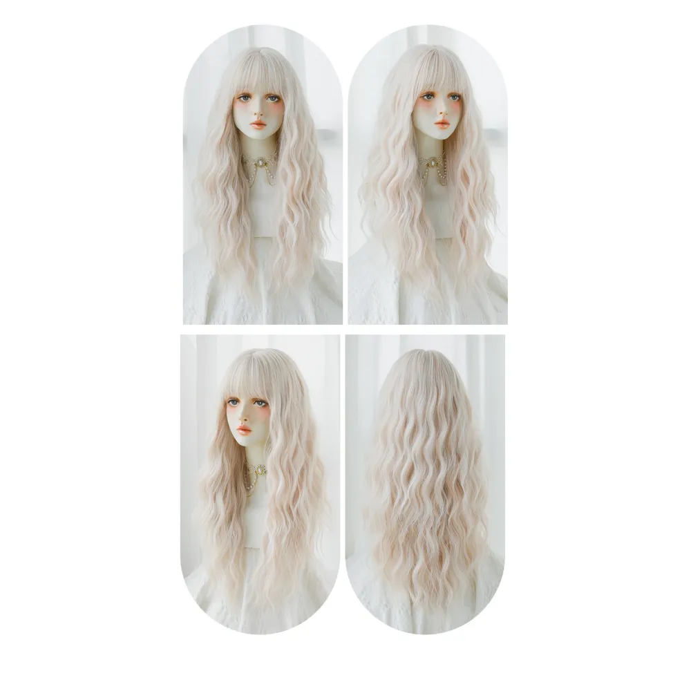 Atmosphere silver pink Chicken rolls with bangs,wig