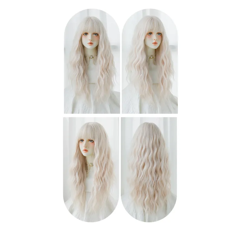 Atmosphere silver pink Chicken rolls with bangs,wig
