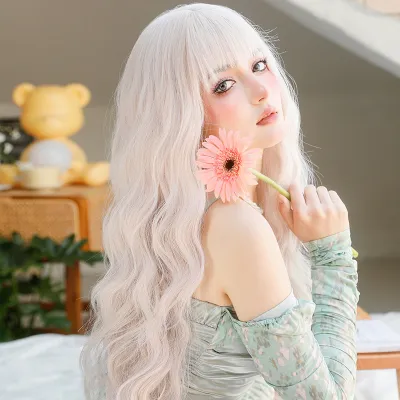 Atmosphere silver pink Chicken rolls with bangs,wig 01