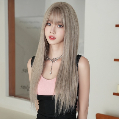 Beige mixed race long straight hair,wig 01