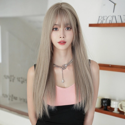Beige mixed race long straight hair,wig 02