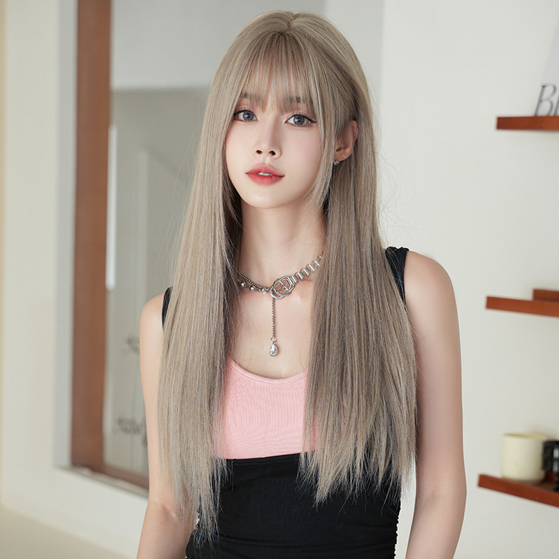 Beige mixed race long straight hair,wig