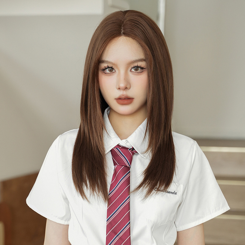 Chestnut brown medium length straight hair,wig
