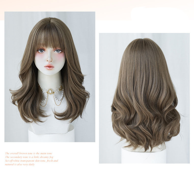 Linen brown gray sweet cool long curly hair,wig