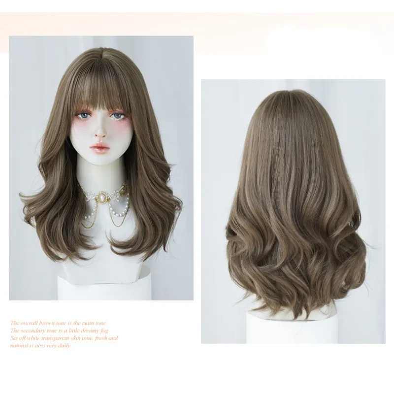 Linen brown gray sweet cool long curly hair,wig
