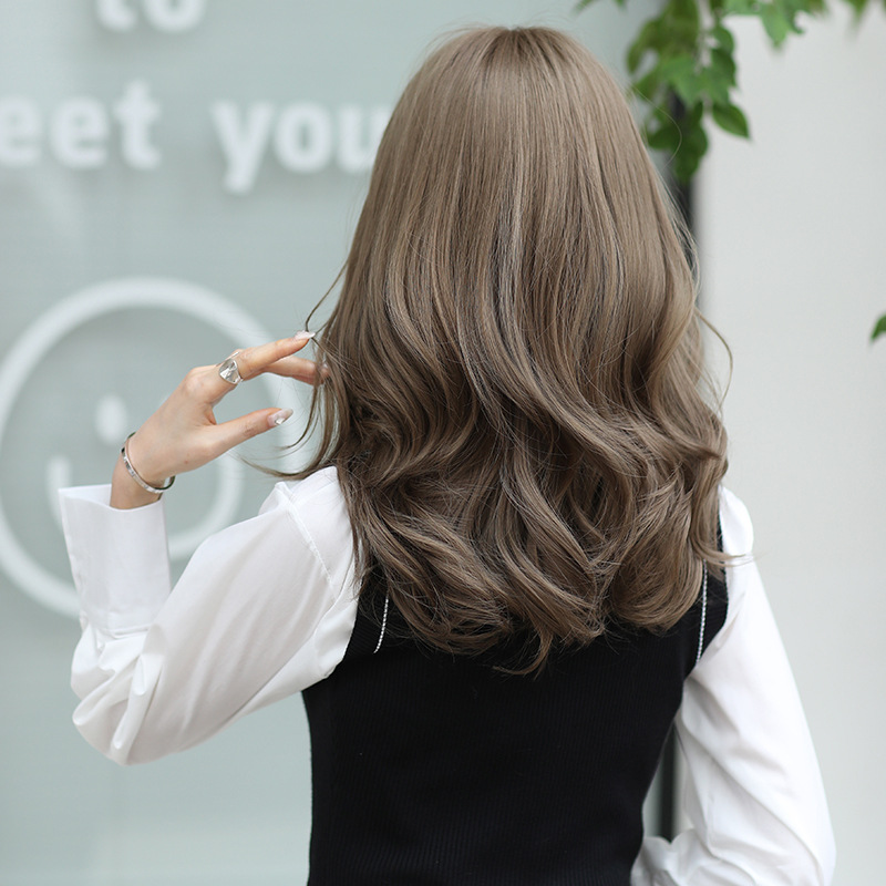 Linen brown gray sweet cool long curly hair,wig